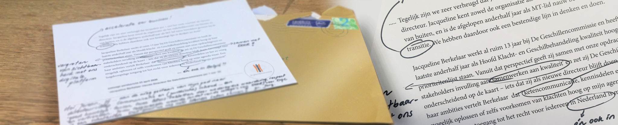 Afbeelding van de persoonlijke boodschap die Jacqueline Berkelaar stuurde ter gelegenheid van de directiewissel